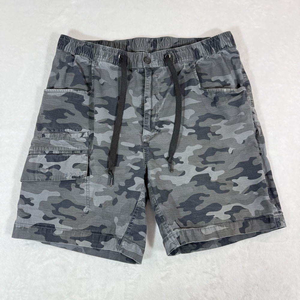 BYLT Weekender Short Mens L 32 CAMO Cotton Stretch Tech Gym Train Shorts Gray
